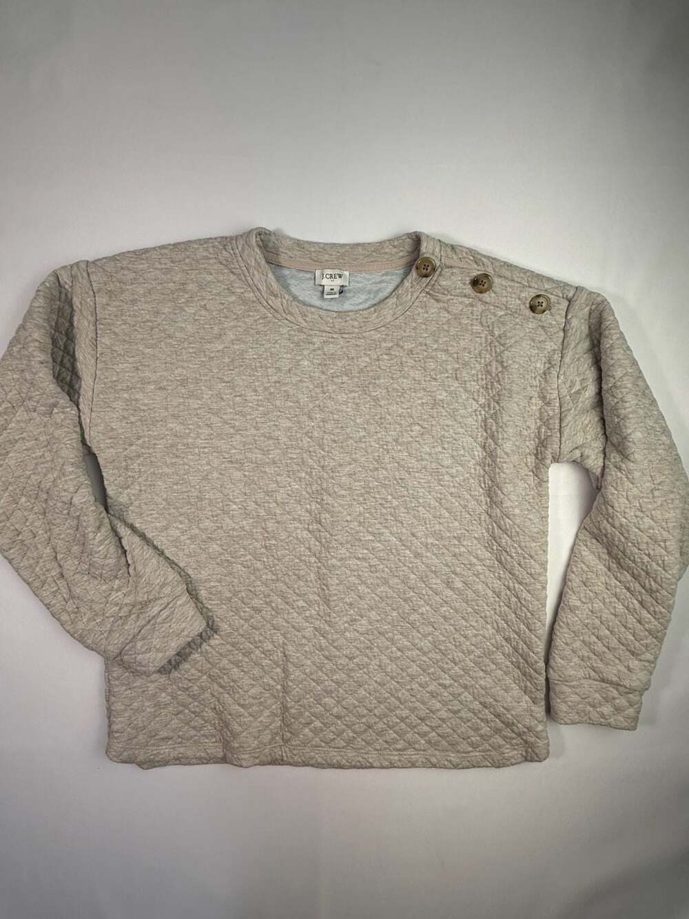 J. Crew Quilted Button-Neck Sweatshirt Beige Heather Size M